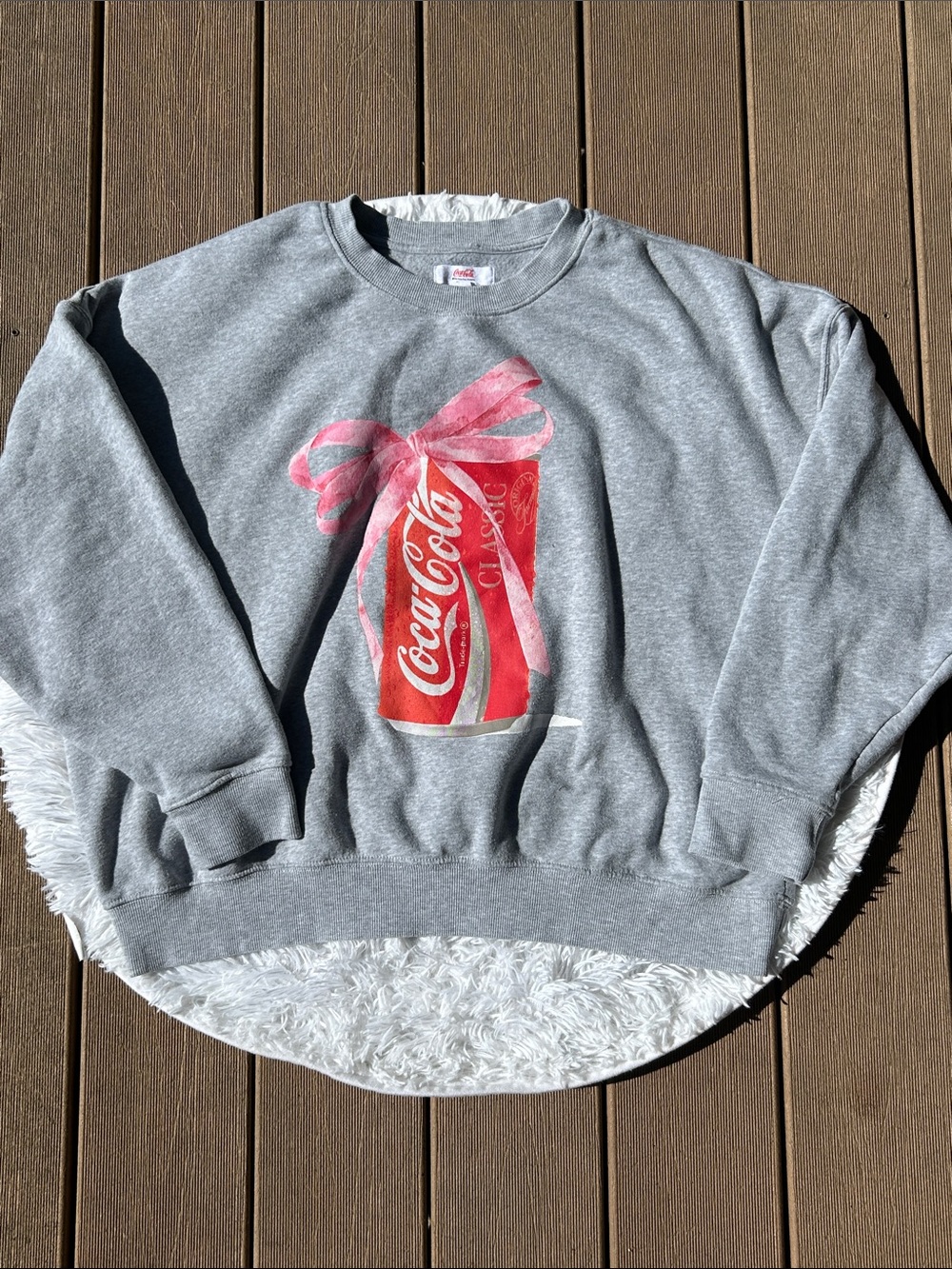 Coca-Cola Coke Grey Sweatshirt with Red Can and Pink Bow Graphic Size Large
